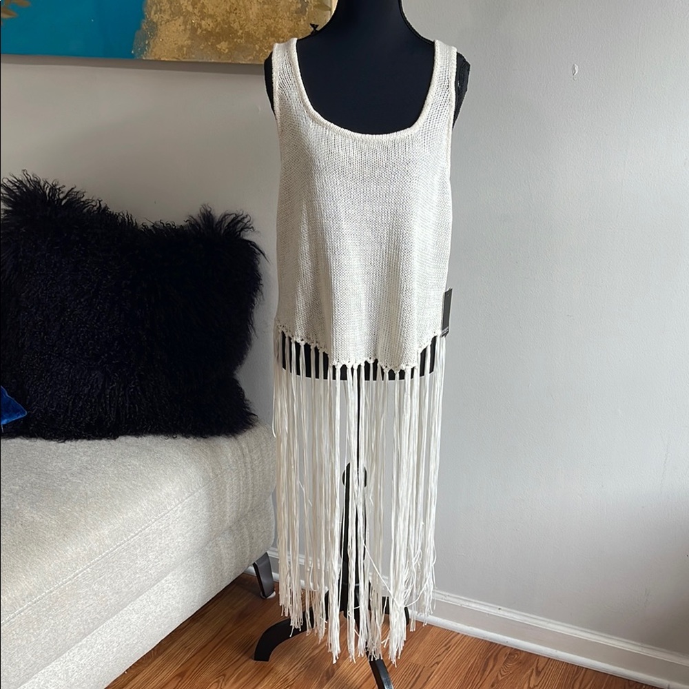 ELOQUII White Fringe Knit Top | NWT